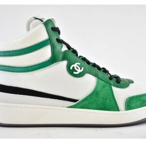 CHANEL Black, White and Green High-Top Sneakers